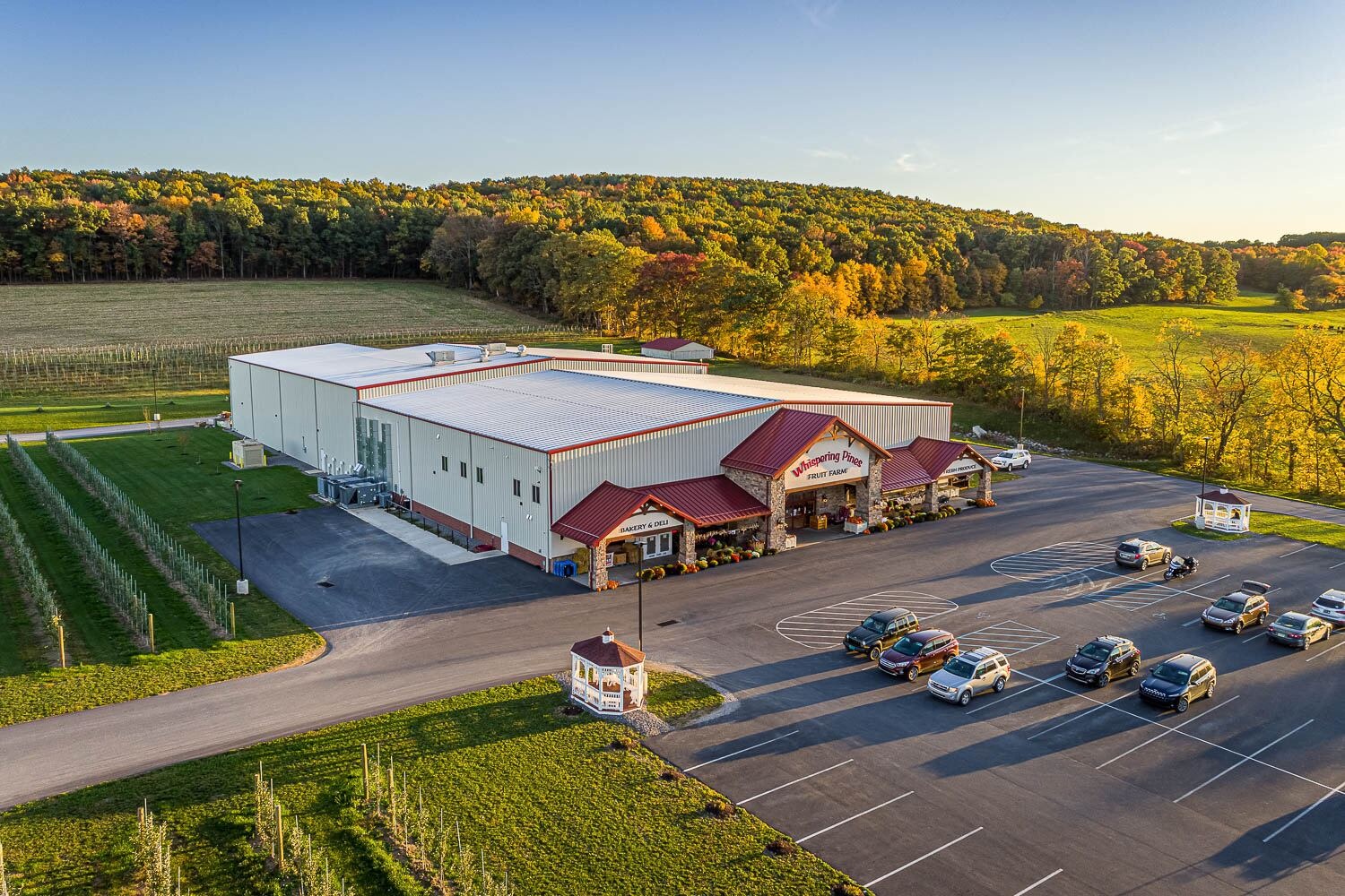 Whispering Pines Fruit Farm building aerial view